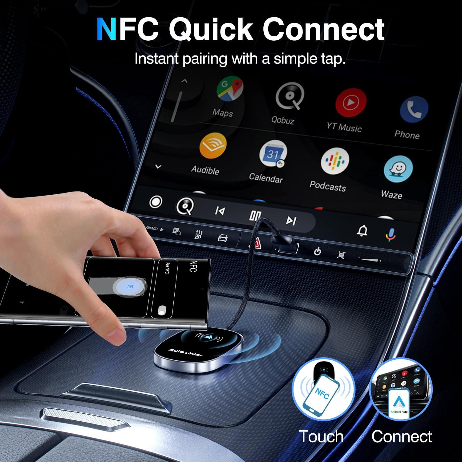 Android Auto Wireless Adapter for Cars with Built-in Wired Black