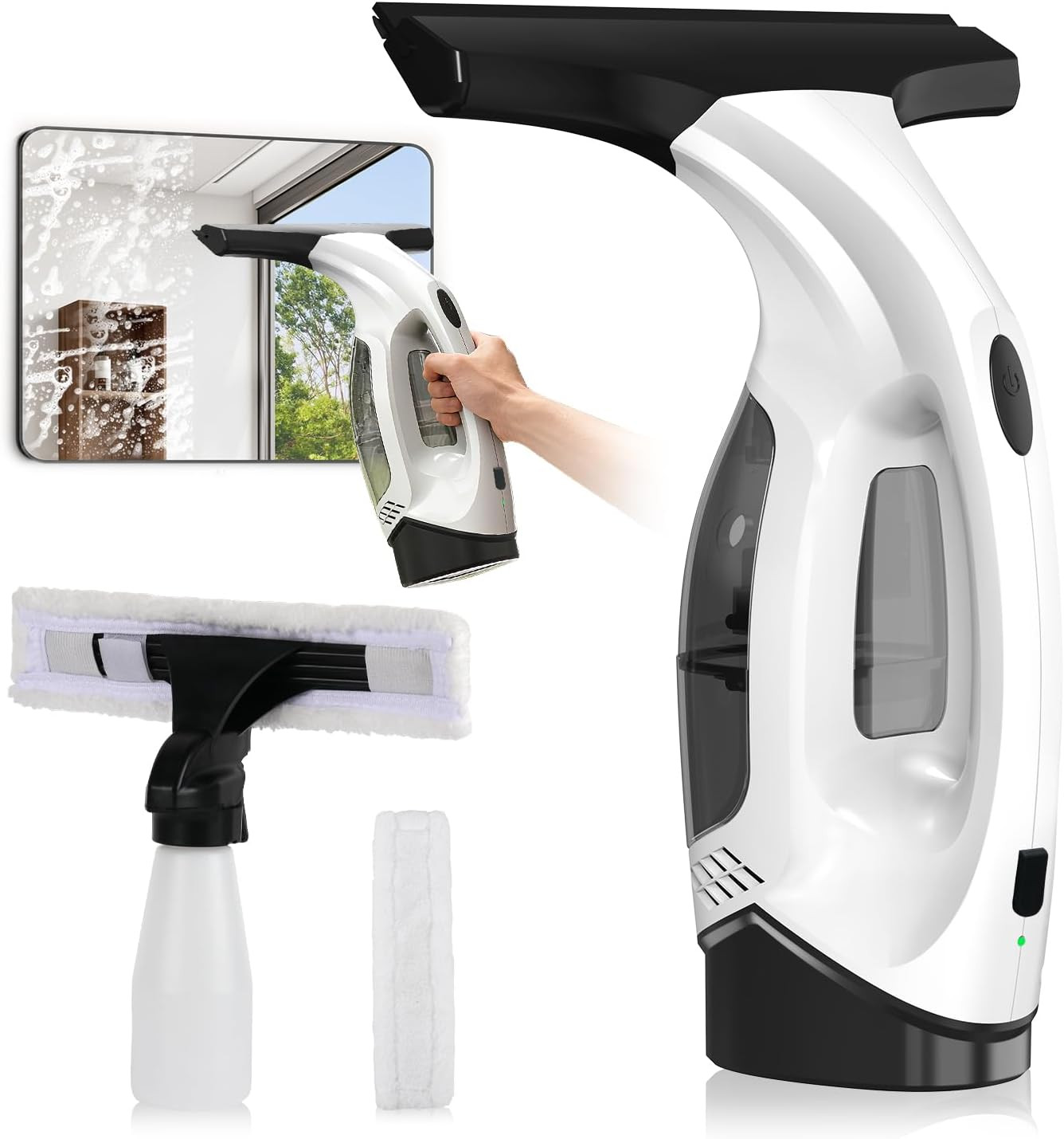 Window Vacuum Squeegee Cordless, 2000Pa Electric Window Cleaner Tool with 2200Ma