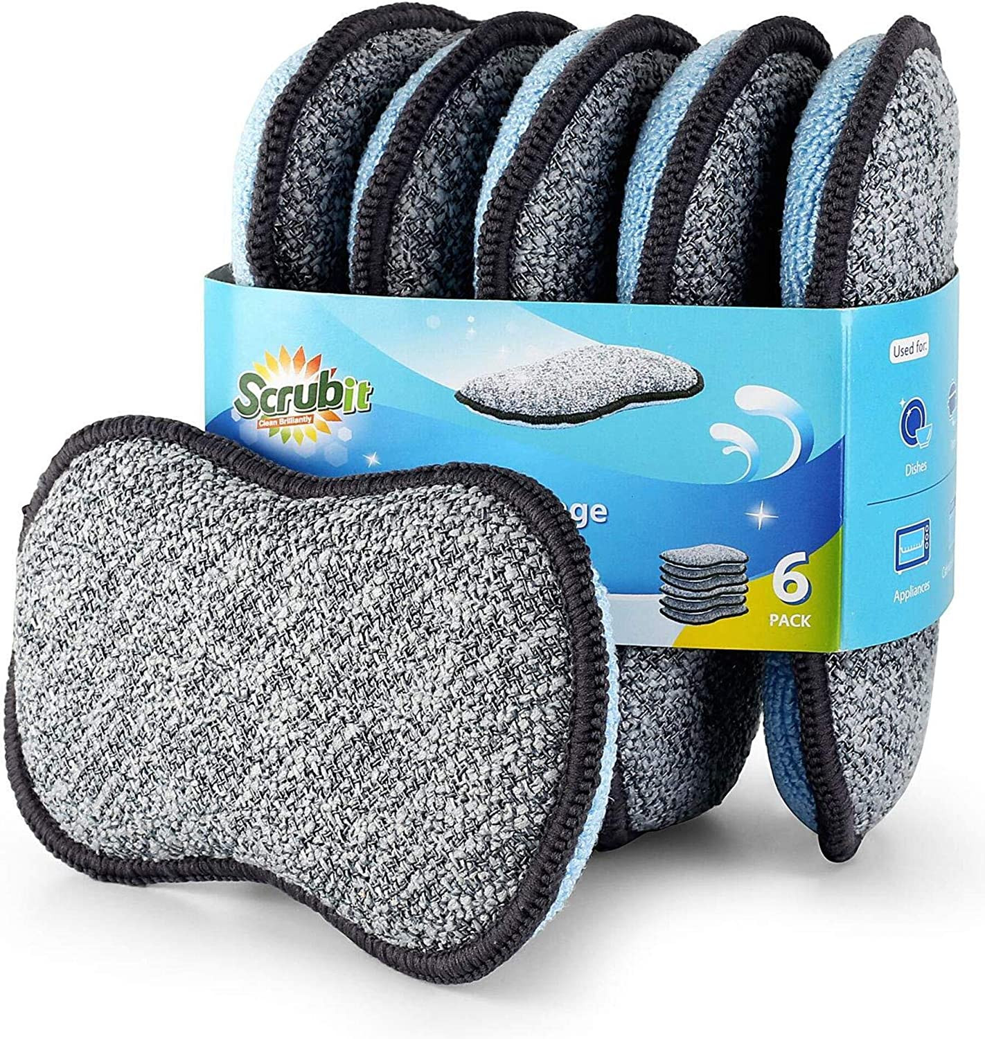 Multi-Purpose Non-Scratch Microfiber Sponges for Cleaning, 6 Pack, Small