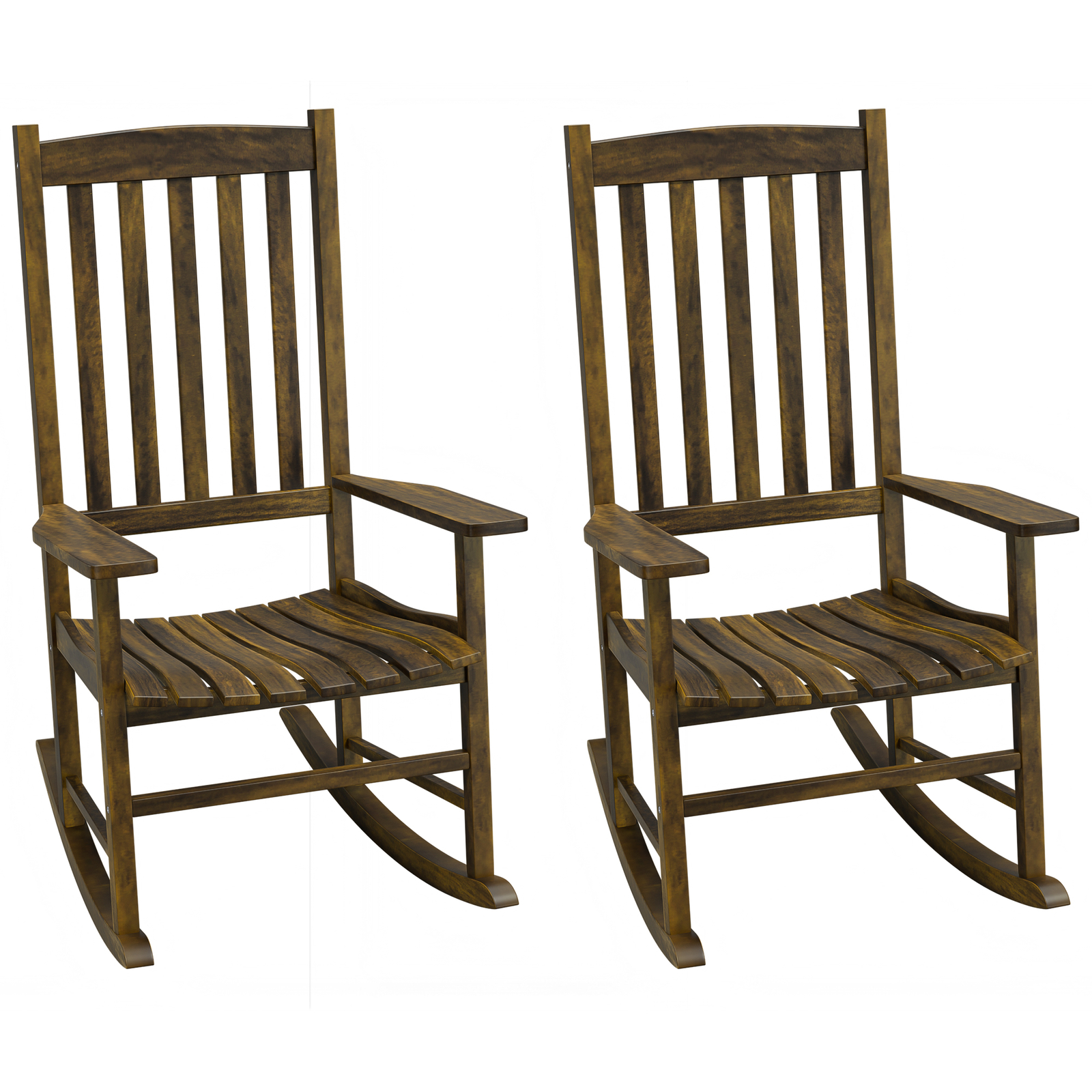 2 Pieces High Back Wood Porch Rocker Home Outdoor Rocking Chair Sets Natural