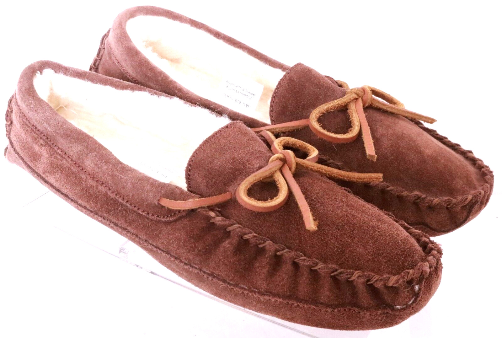 Eddie Bauer 1191 Dark Brown Suede Shearling Bow Moccasin Slippers Shoe Men's 7 M
