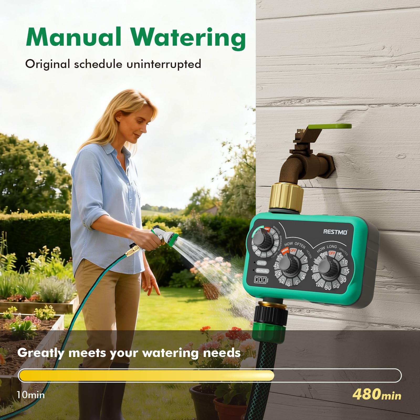 Analog Sprinkler Timer 3-Dial Brass Inlet & Outlet - Flexible Watering Control