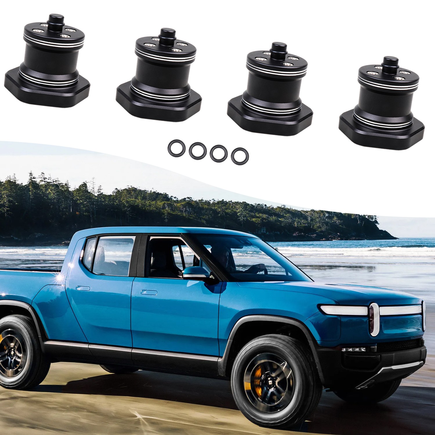 For Rivian R1T/ R1S 2022+ 4PCS Black Aluminium Alloy Jack Pad Lift Adapter Tools