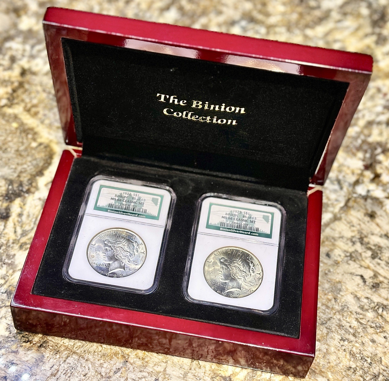 BINION COLLECTION 1922 & 1923 PEACE DOLLARS NGC MS66 - MATCHING SET #5
