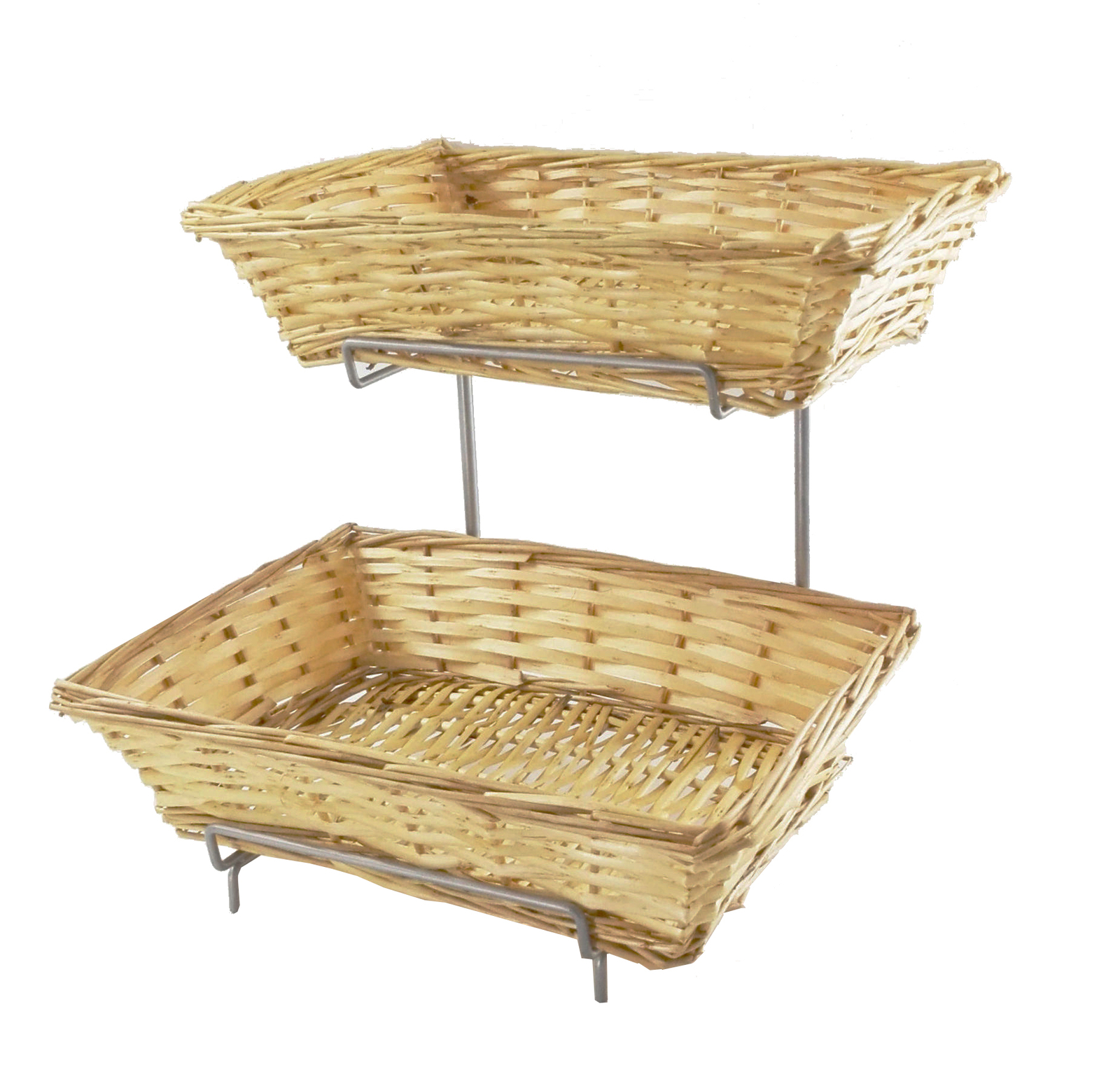 7.8X19X13" Two-tier Display Rack for Counters w/ 2 Wicker Baskets Retail Display