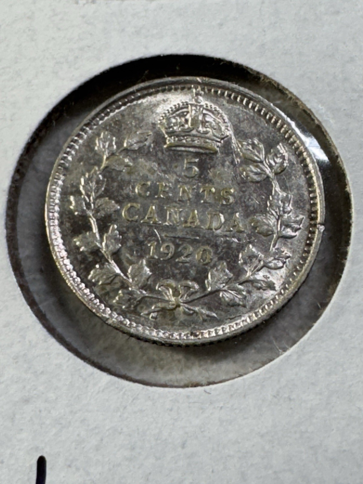 1920 Canada 5 Cents Small Silver Coin Cleaned