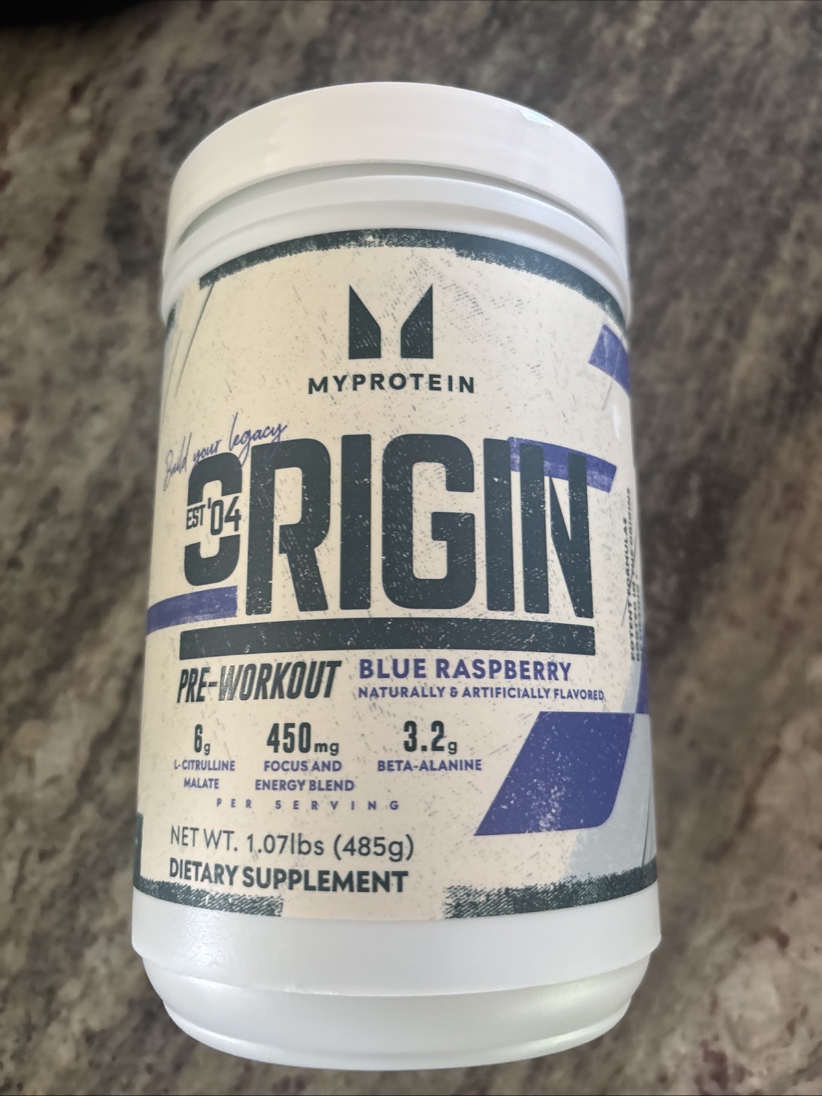 NEW - Myprotein ORIGIN Pre-Workout Powder BLUE RASPBERRY - 1.07 Lbs. 07/2026