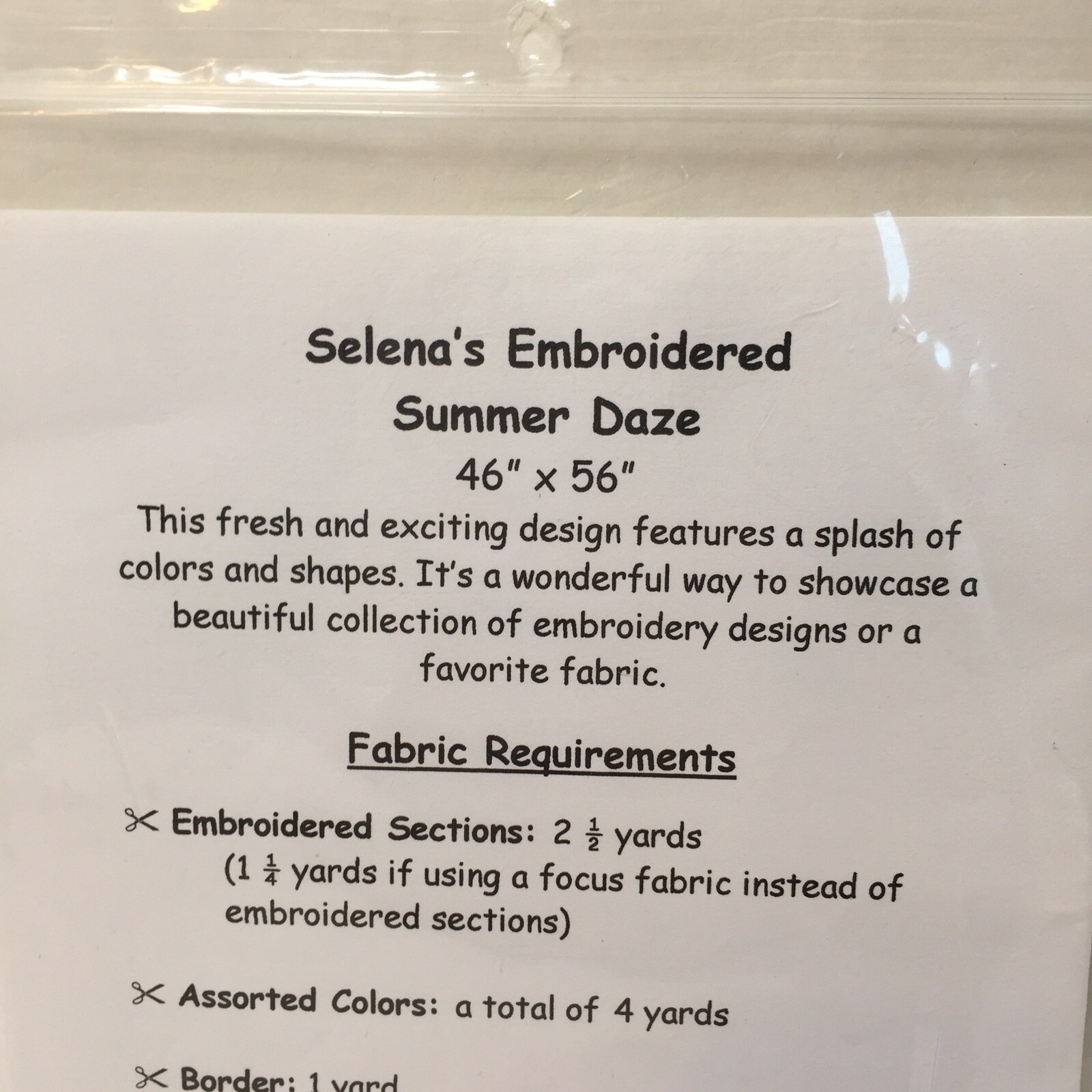 Selena's Embroidered Summer Daze Quilt Pattern 46" x 56"