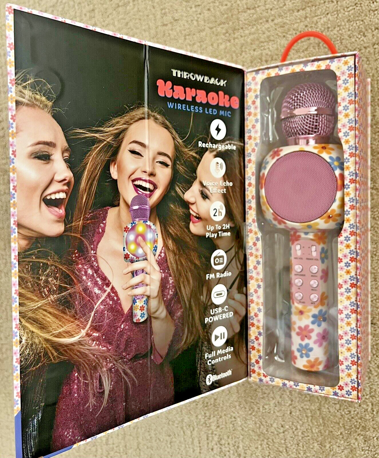 Throwback Karaoke Wireless Bluetooth MIC, Colorful LED Lights, NEW IN BOX