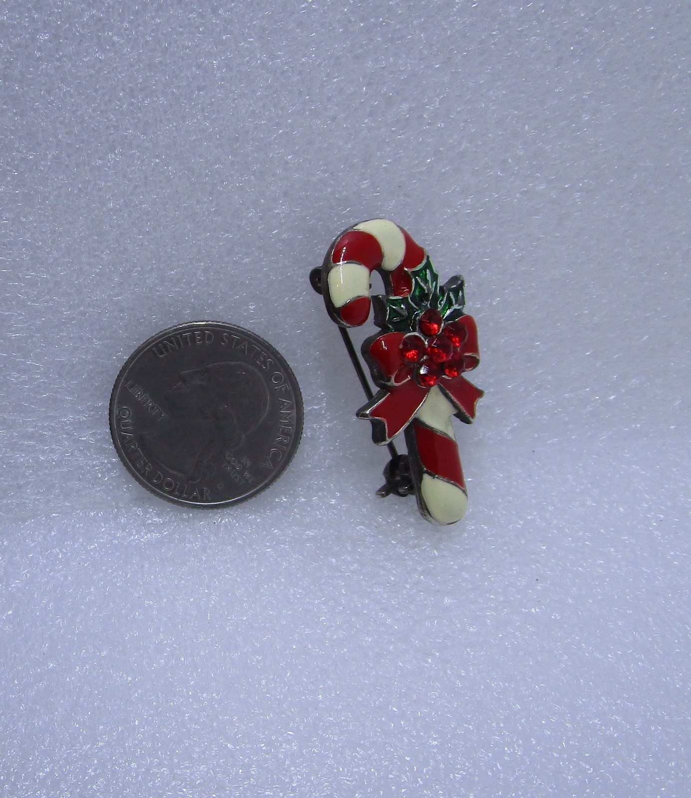 Candy Cane Red Bow Holly Pin