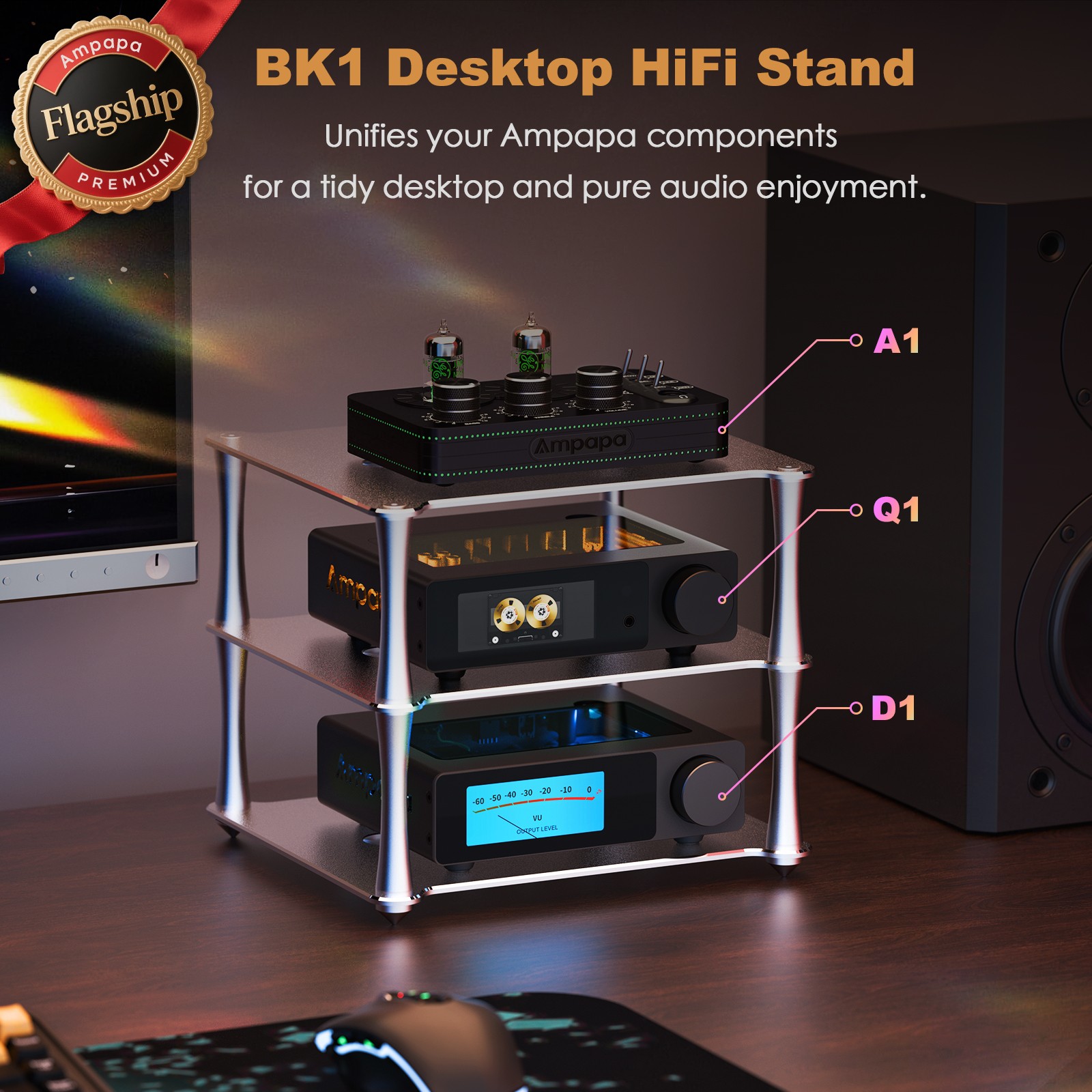 Ampapa Mini Desktop HiFi Stand for A1 D1 Q1 Amplifier DAC Preamp Aluminum Stack