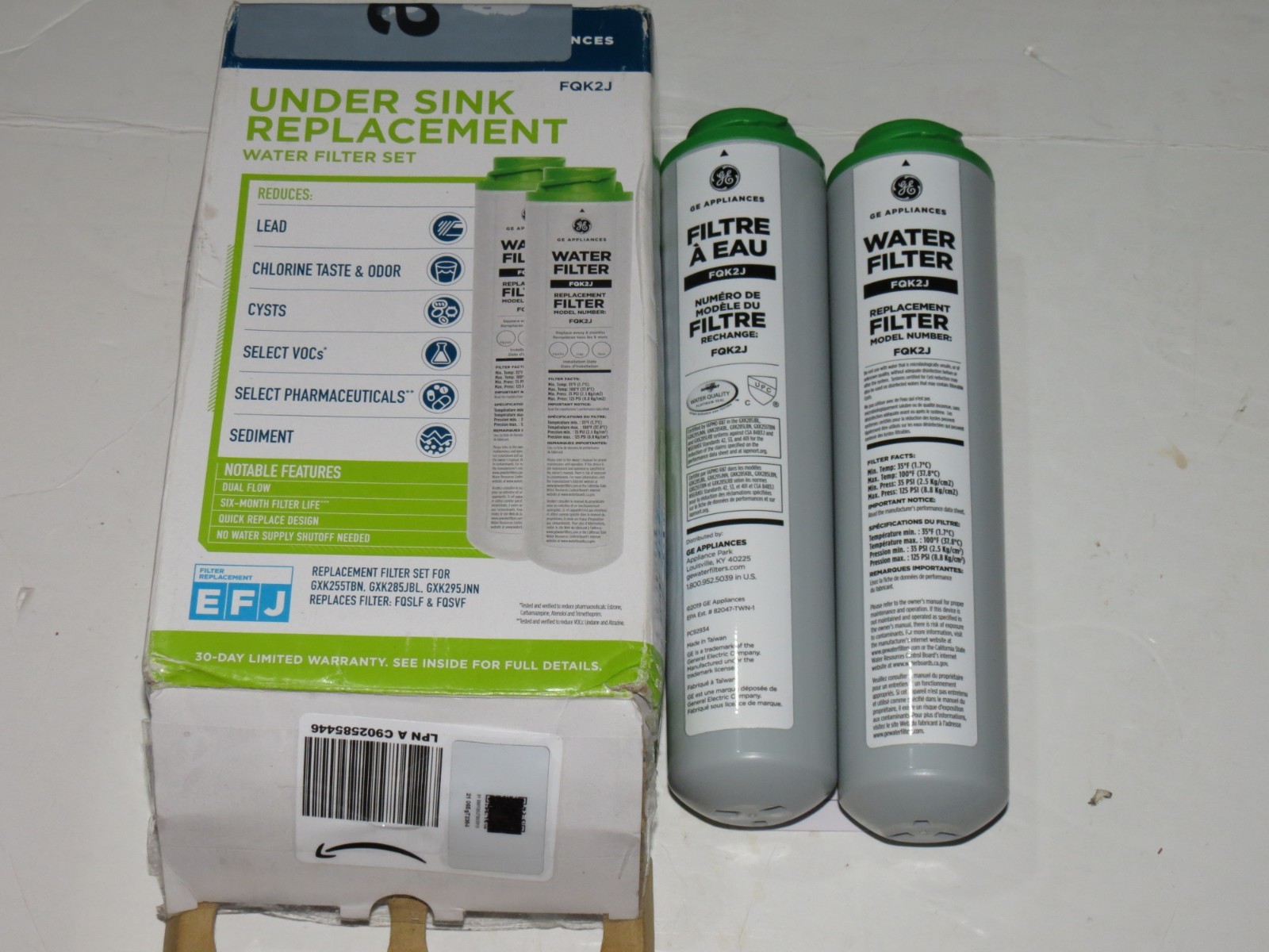 2 Pack GE FQK2J Dual Flow Replacement Under Sink Water Filters