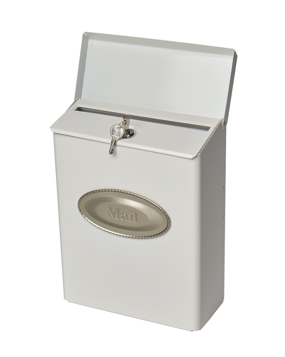 Designer Locking Medium Capacity Galvanized Steel White, WallMount Mailbox, D...