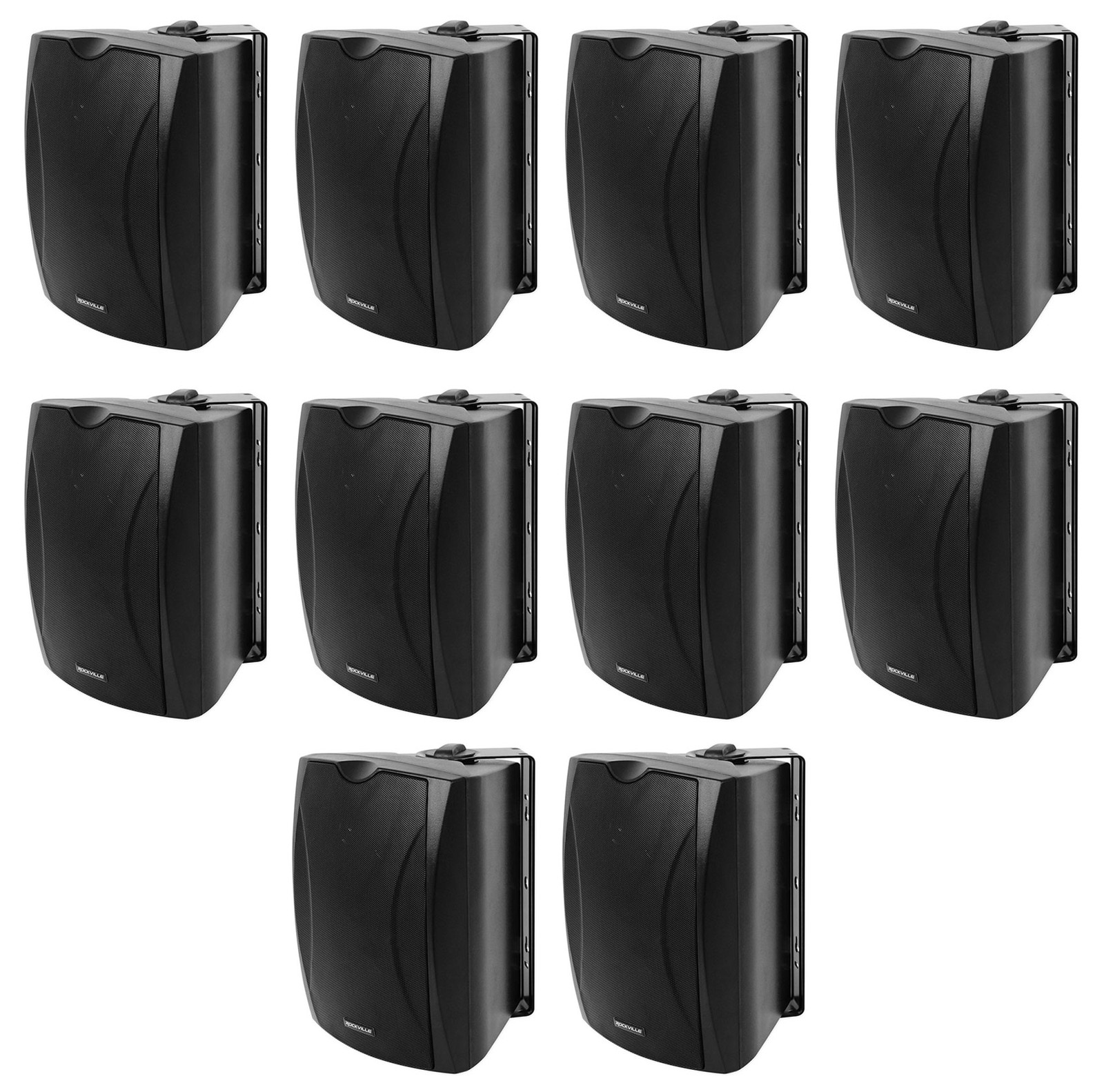 10 Rockville WET-6B 70V 6.5" IP55 Black Commercial Indoor/Outdoor Wall Speakers