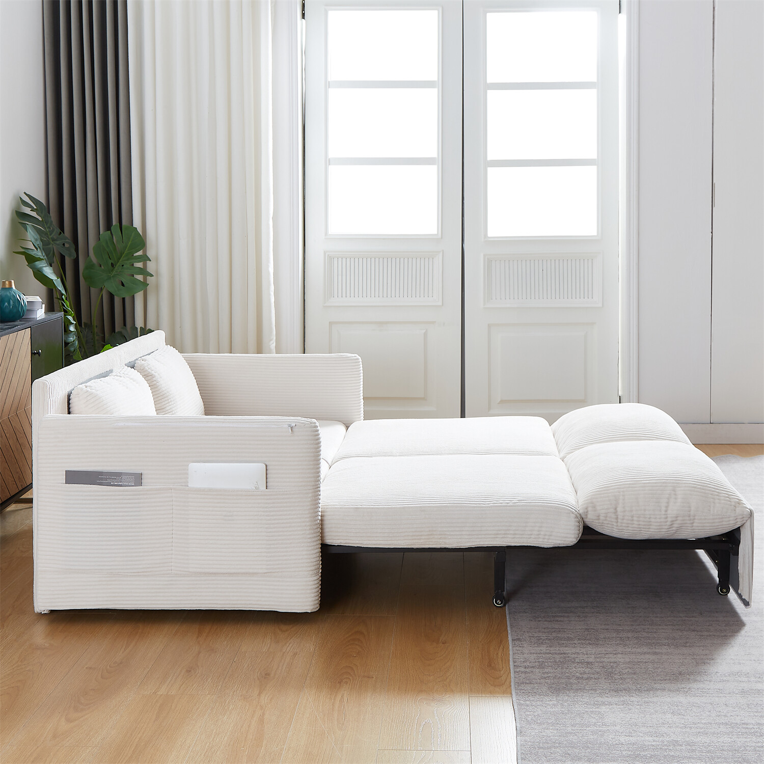 Convertible Sleeper Sofa Bed Loveseat Sofa with Pull-Out Bed & 2 Pillows