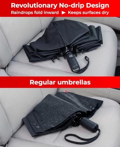 Reverse Folding Windproof Umbrella, Large 46", Strong & Light | A. Black