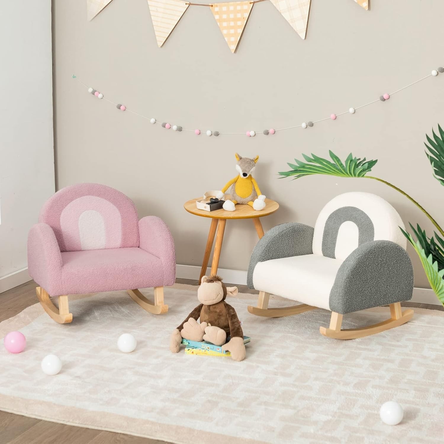 Ergonomic Toddler Rocking Chair with Solid Wood Frame - Safe & Stylish Armchair