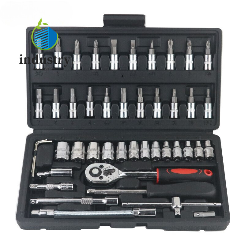 46pcs Car Repair Tool Kit 1/4-Inch Socket Set Car Torque Repairing Set Tool