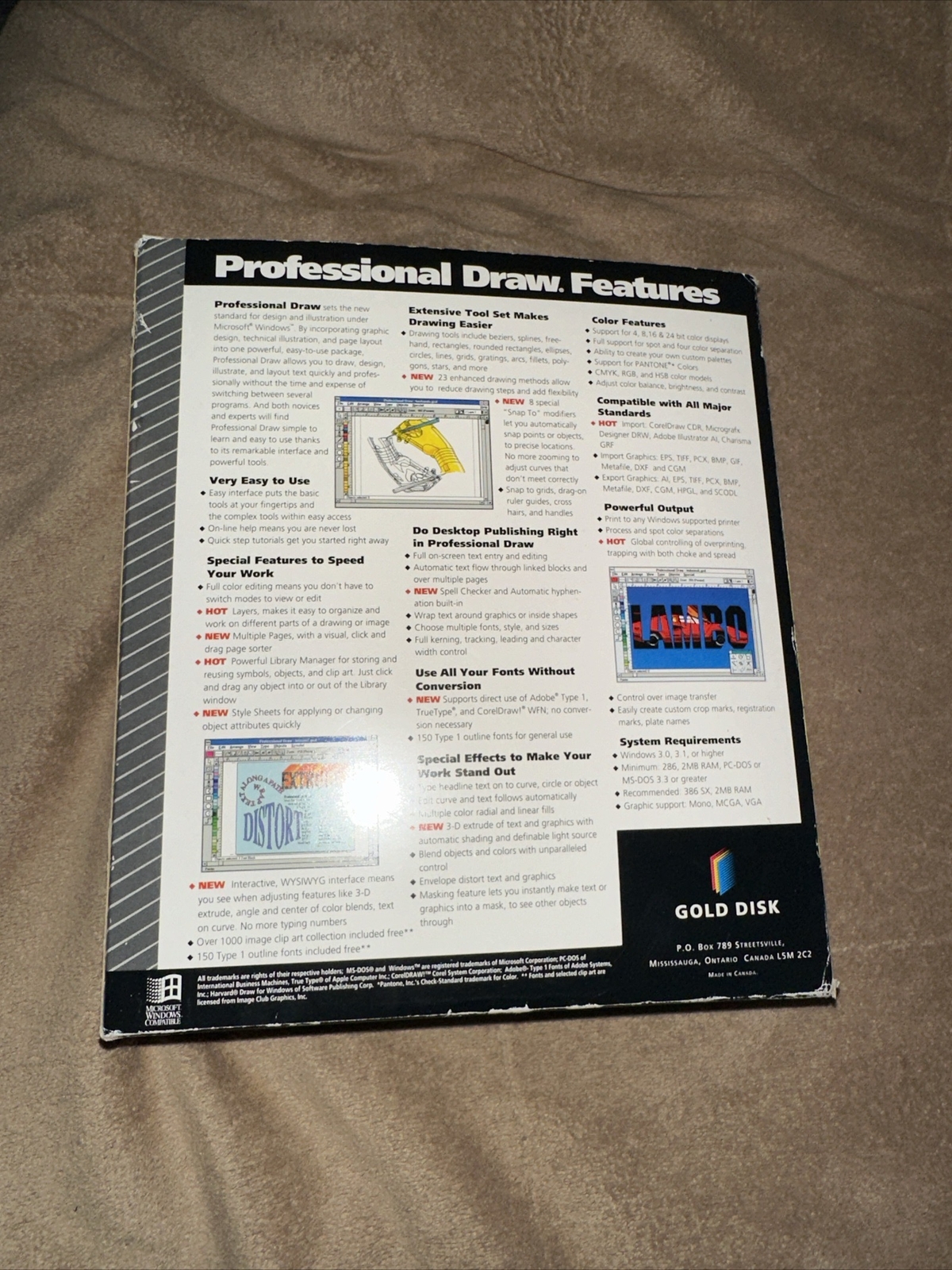 Professional Draw - Gold Disk - PC DOS 3.5 Disk - Complete In Box