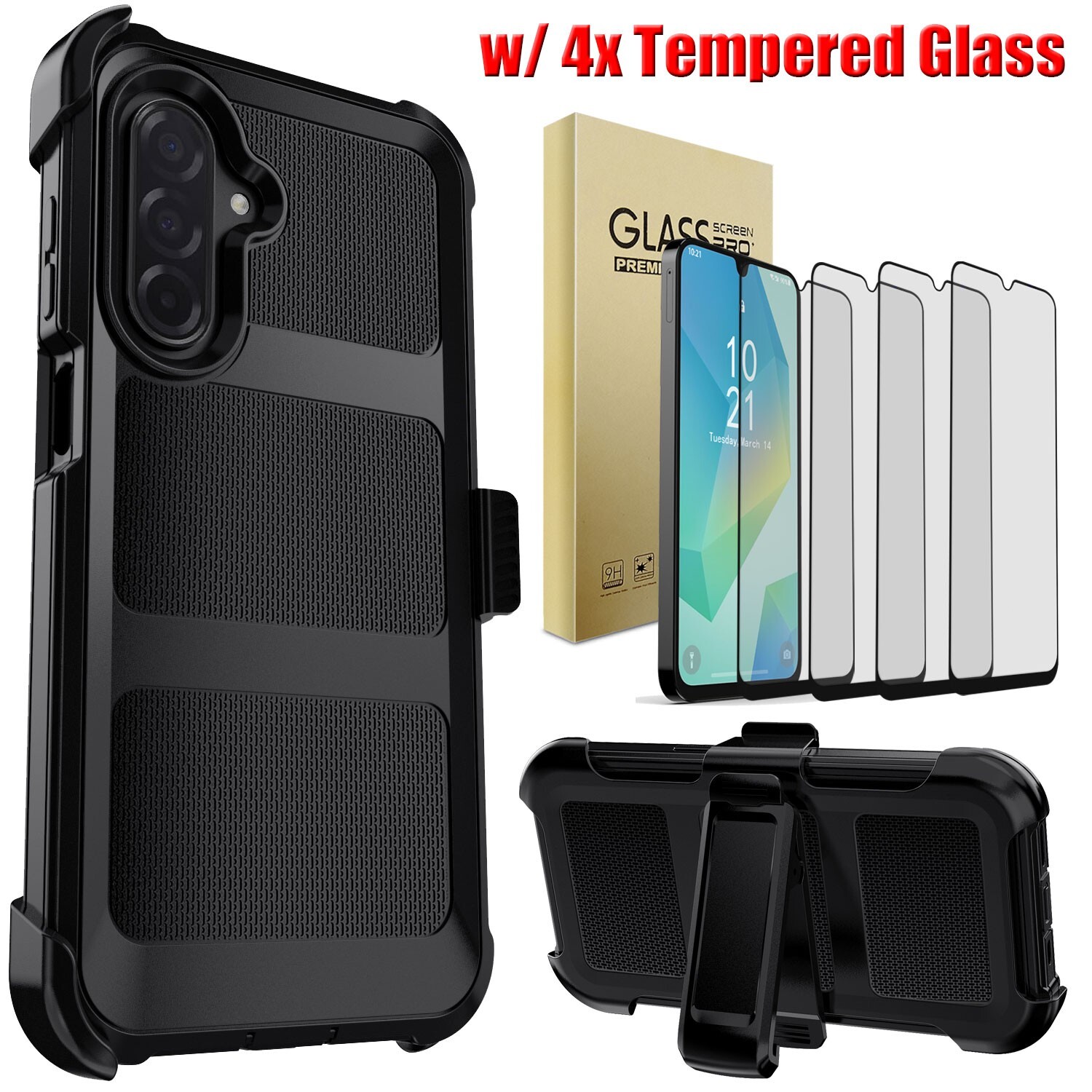 For Samsung Galaxy A26 5G Phone Case Cover & Clip Belt Holster / Tempered Glass