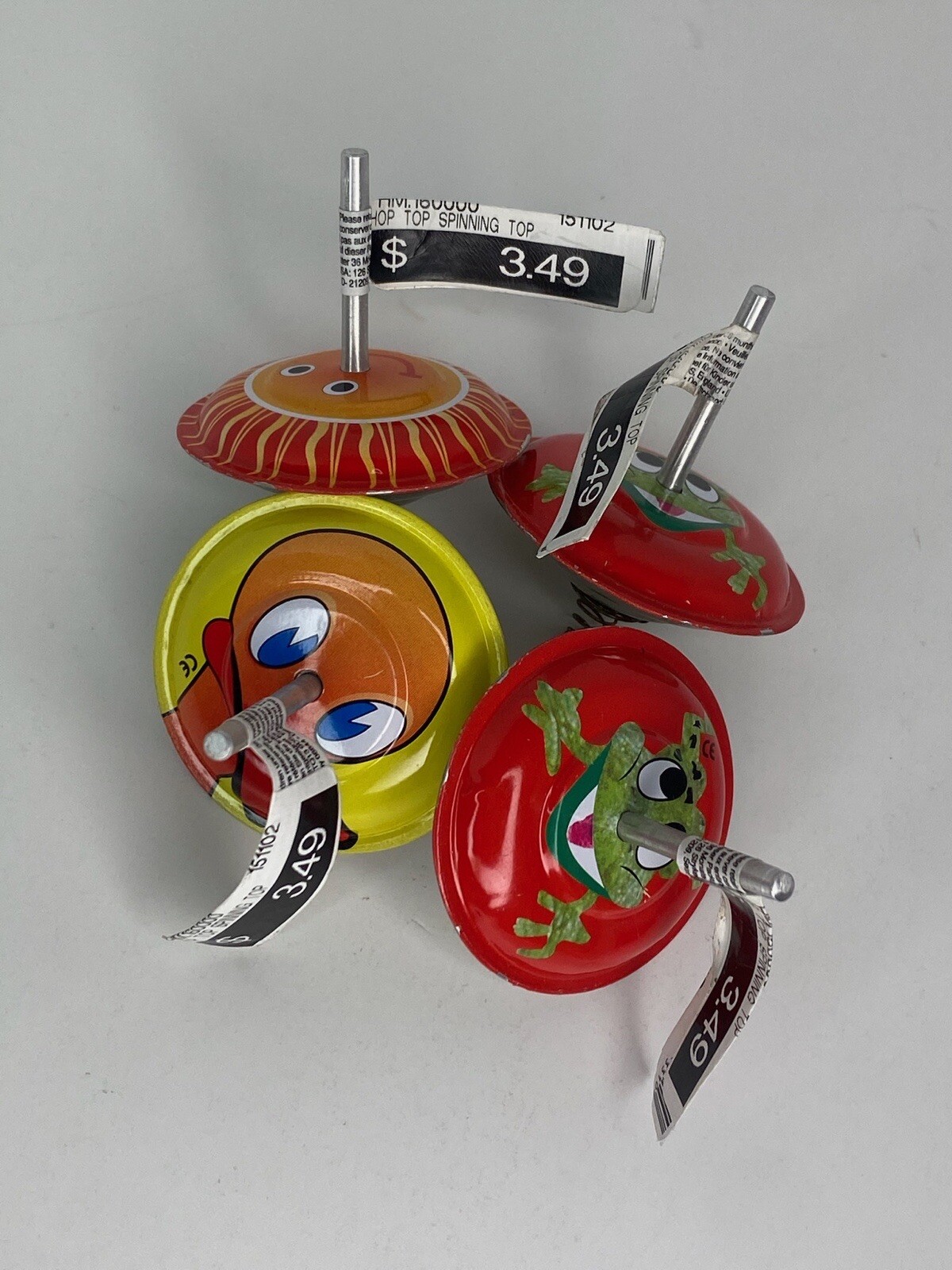 Small Tin Metal Toy Top Set Of 4 Sun Duck Frogs