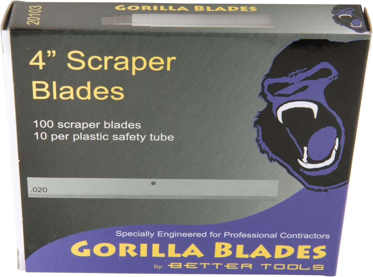 4" Scraper Blades -100 Blades/Box - 10 Blades/Tube