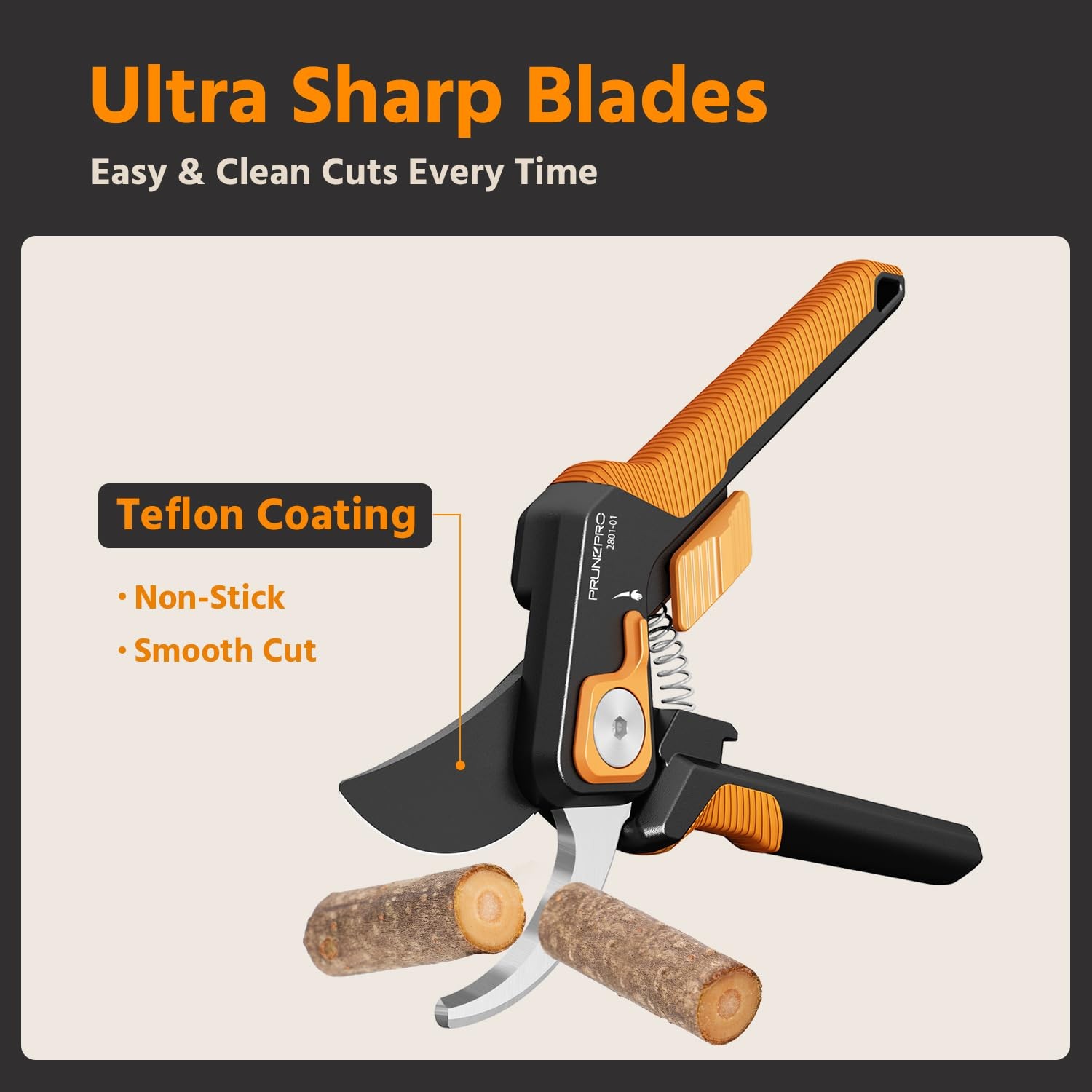 PrunePro Pruning Shears Gardening Scissors Set Professional Hand Orange