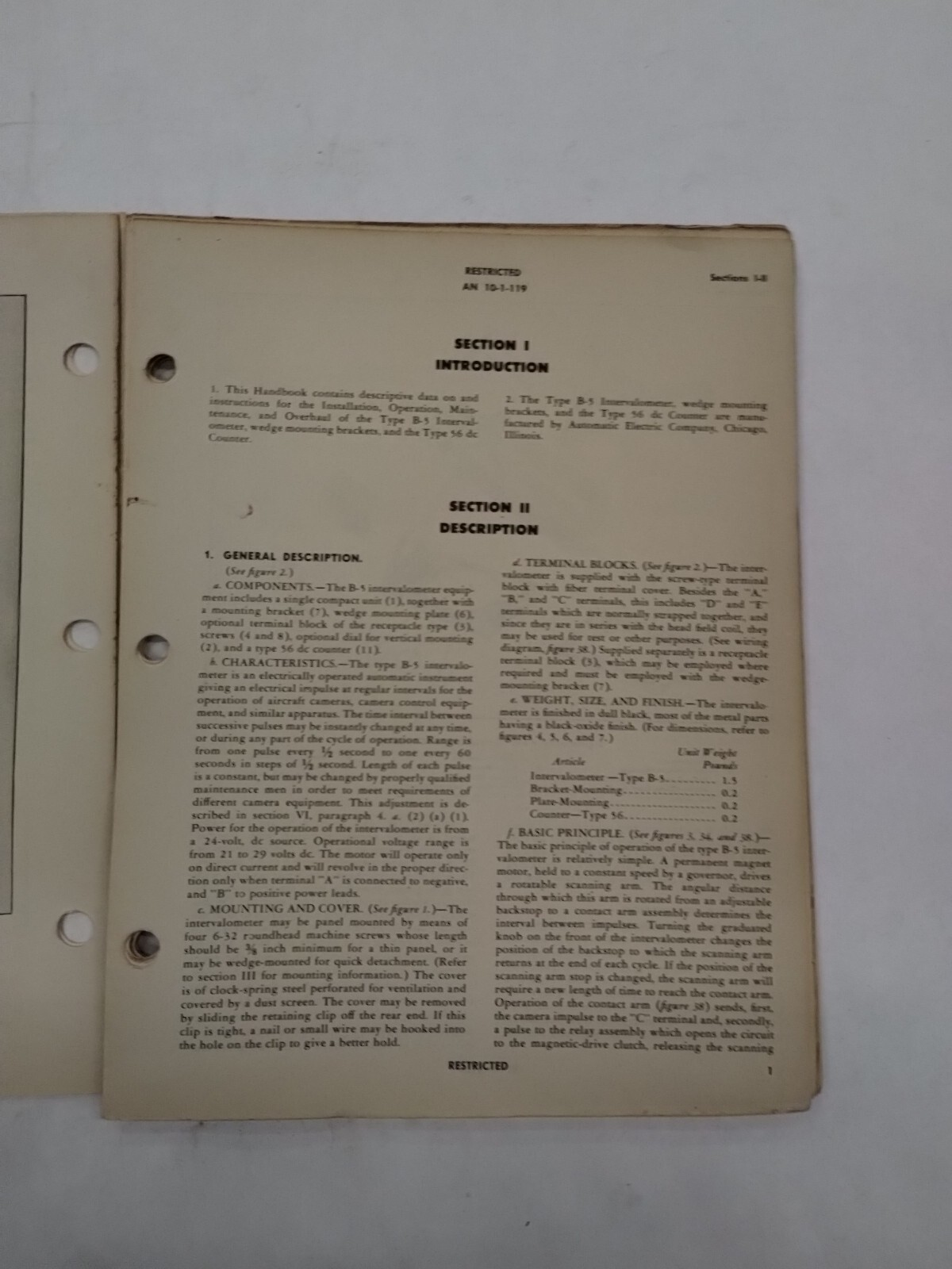Automatic Electric Co. Intervalometer Type B-5 Handbook of Instructions/Parts