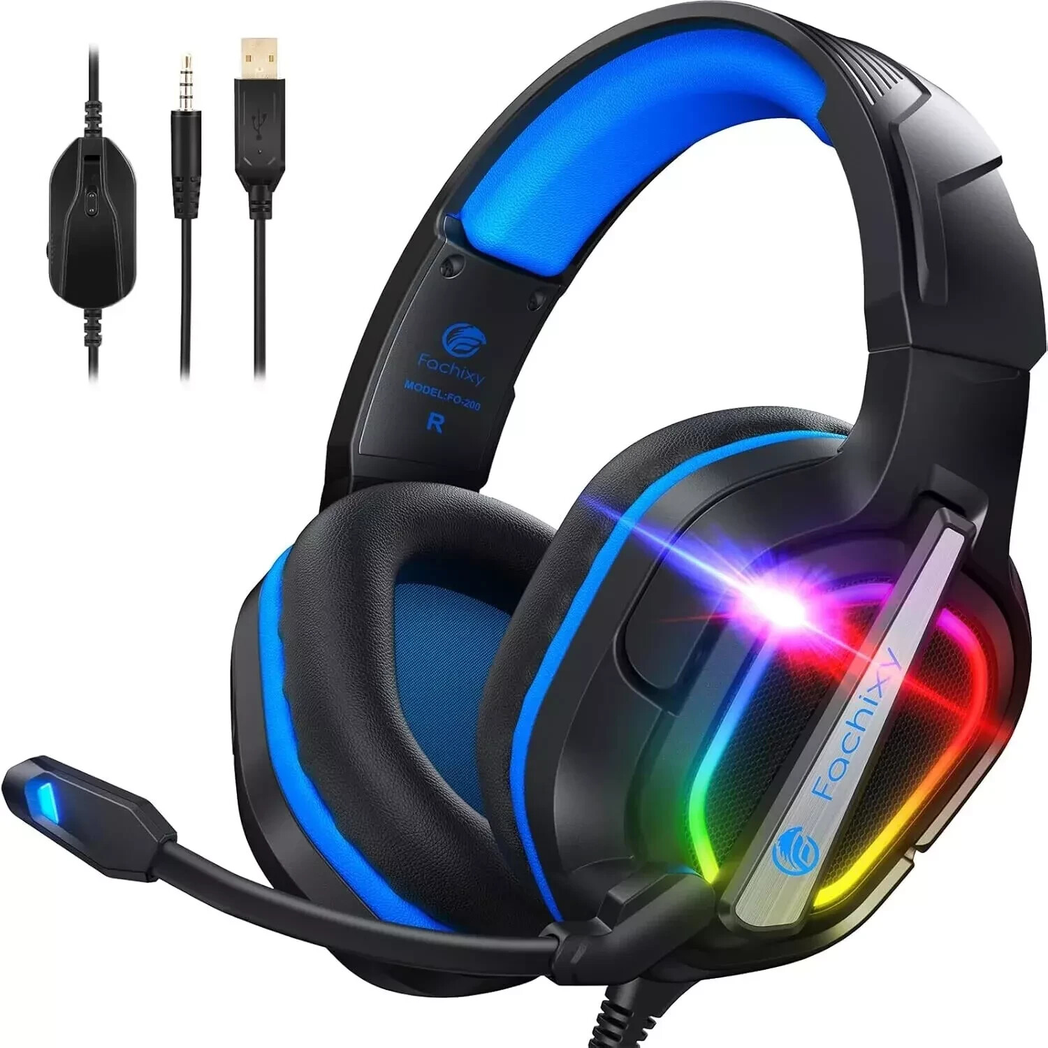 Fachixy FC200 PC Gaming Headset For PS4 PS5 Xbox One W/ Mic RGB Light