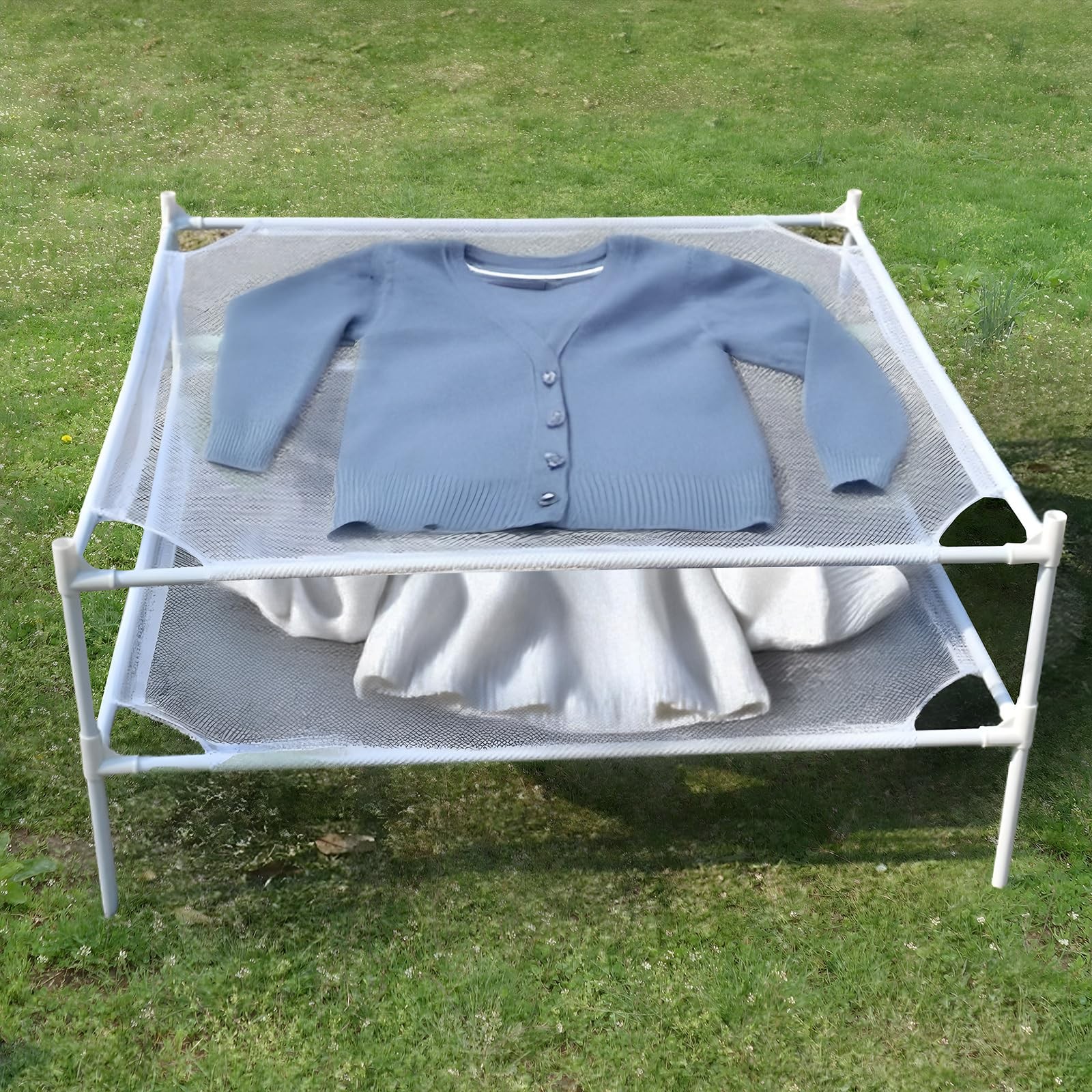 Sweater Drying Rack, 2-Layer Clothes Drying Rack Flat Mesh Stackable Laundry