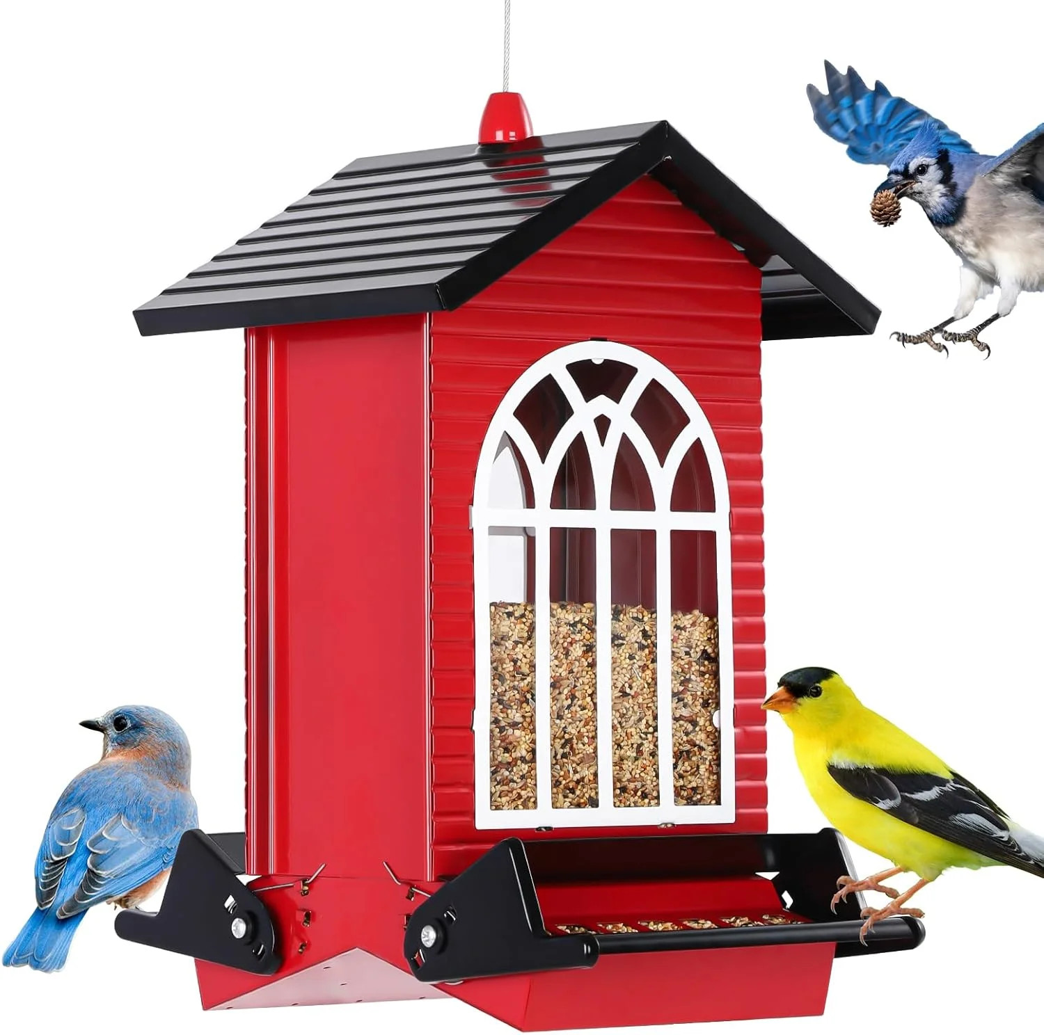 Squirrel Proof Bird Feeder for Outdoors,5LB Large Capacity,Metal Wild Bi