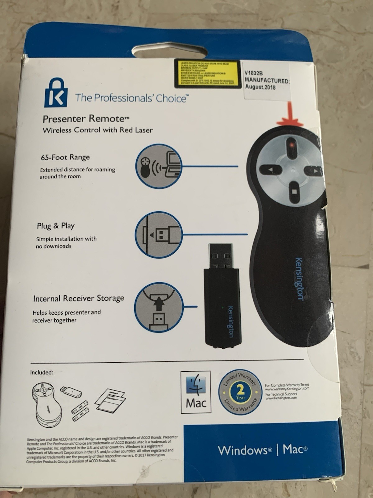 Kensington Wireless Presenter With Red Laser - Nano Receiver Windows/Mac FREE ✈️