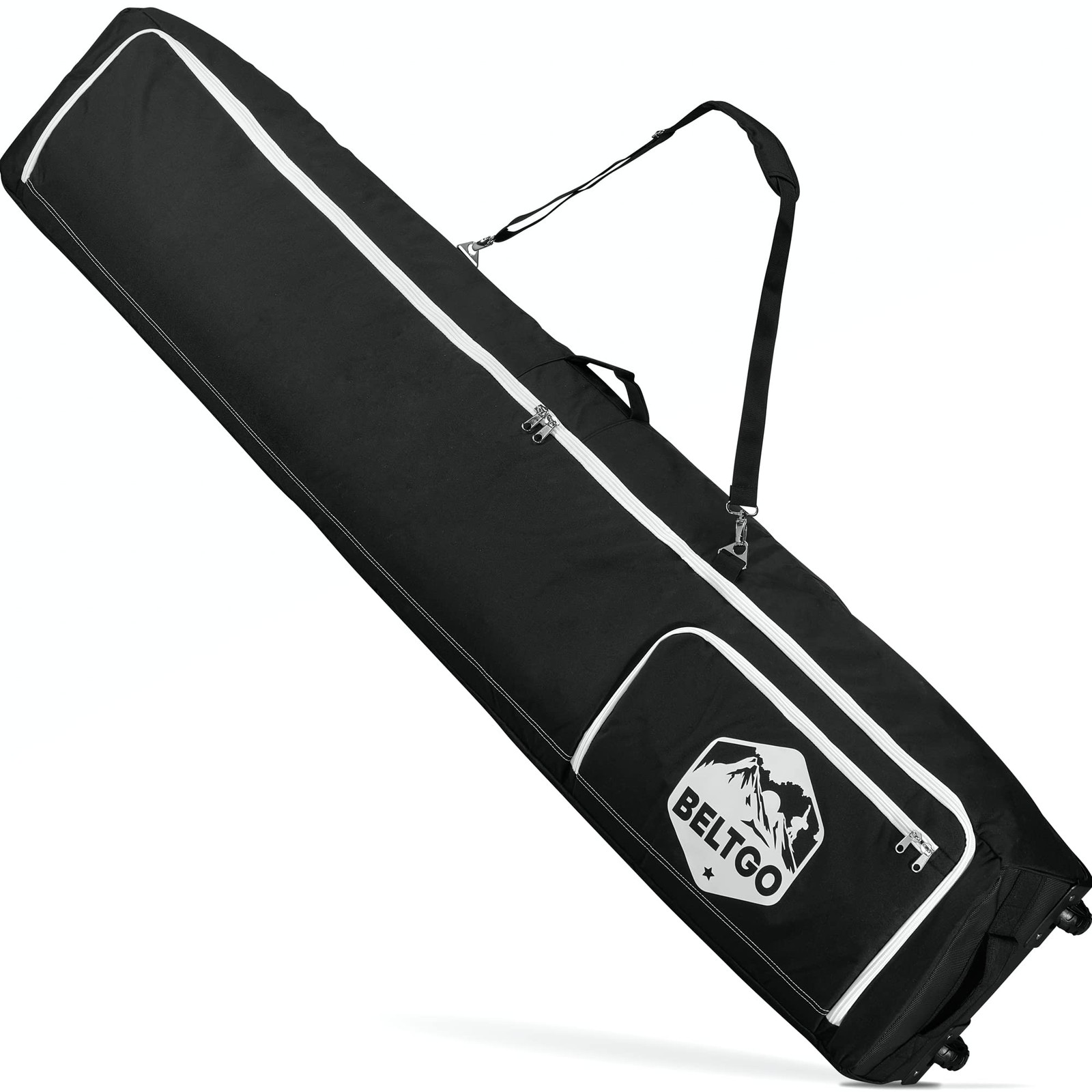 BeltGo Rolling Ski/Snowboard Bag with Wheels for Air Travel - 175cm, Black