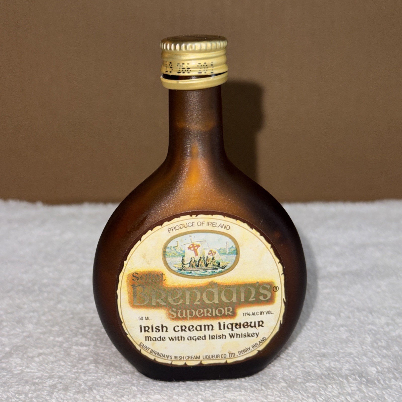 VTG Saint Brendan's Superior Irish Cream Liqueur Amber Mini Liquor Bottle EMPTY