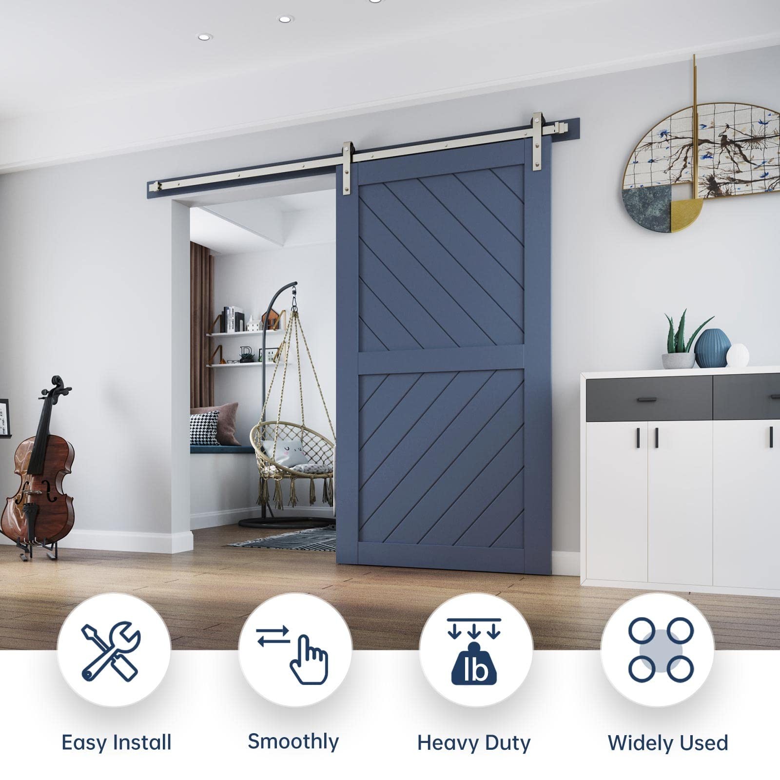 Easelife 8 Ft Brushed Nickel Sliding Barn Door Hardware Track Kitbasic J