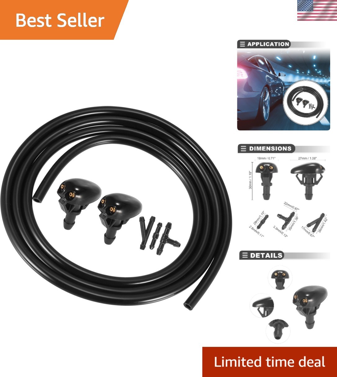 Front Windshield Washer Nozzle Sprayer Kit for Nissan Frontier with 2 Meter F...