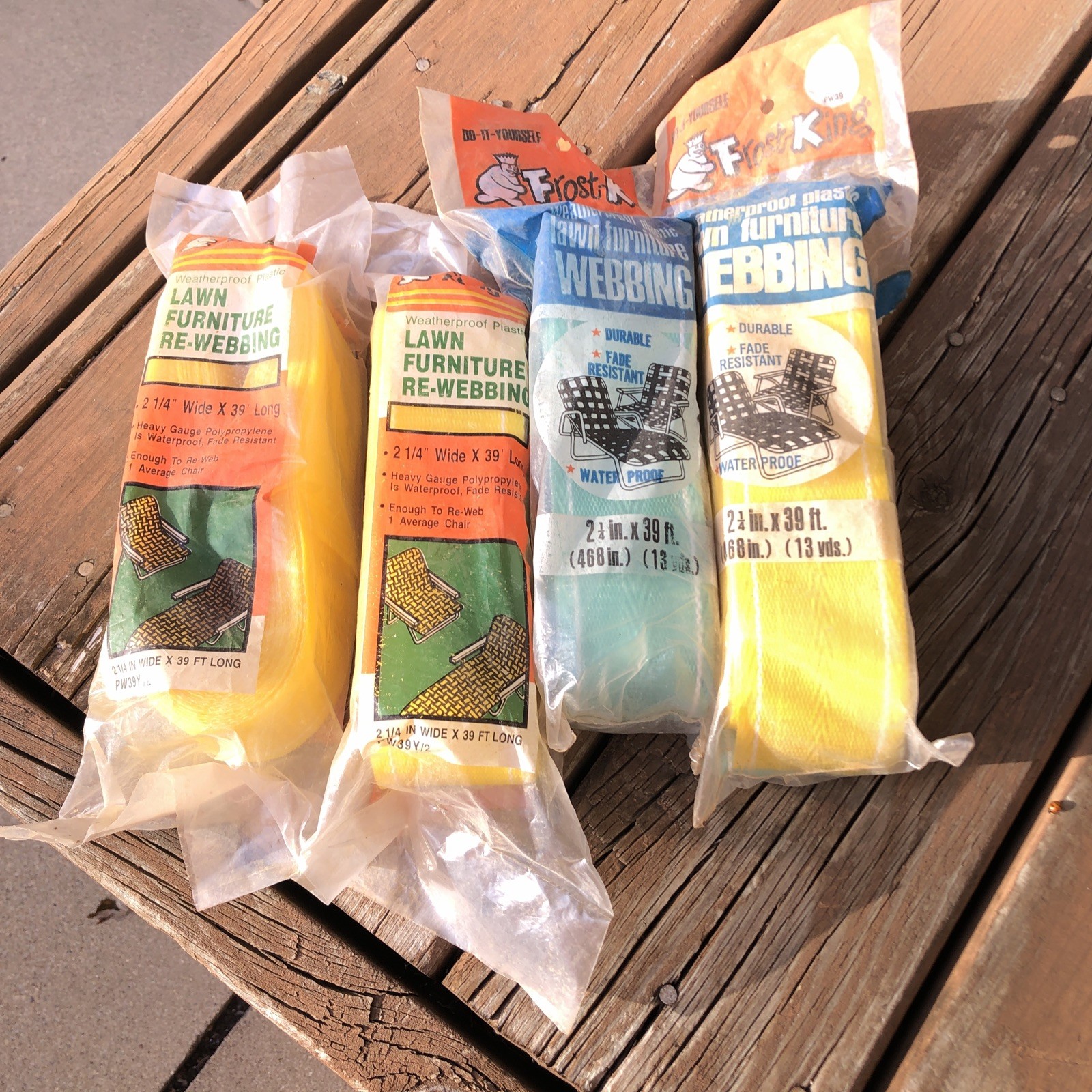 4 Frost King Weatherproof Lawn Furniture Webbing Yellow Teal 2 1/4”X 39’