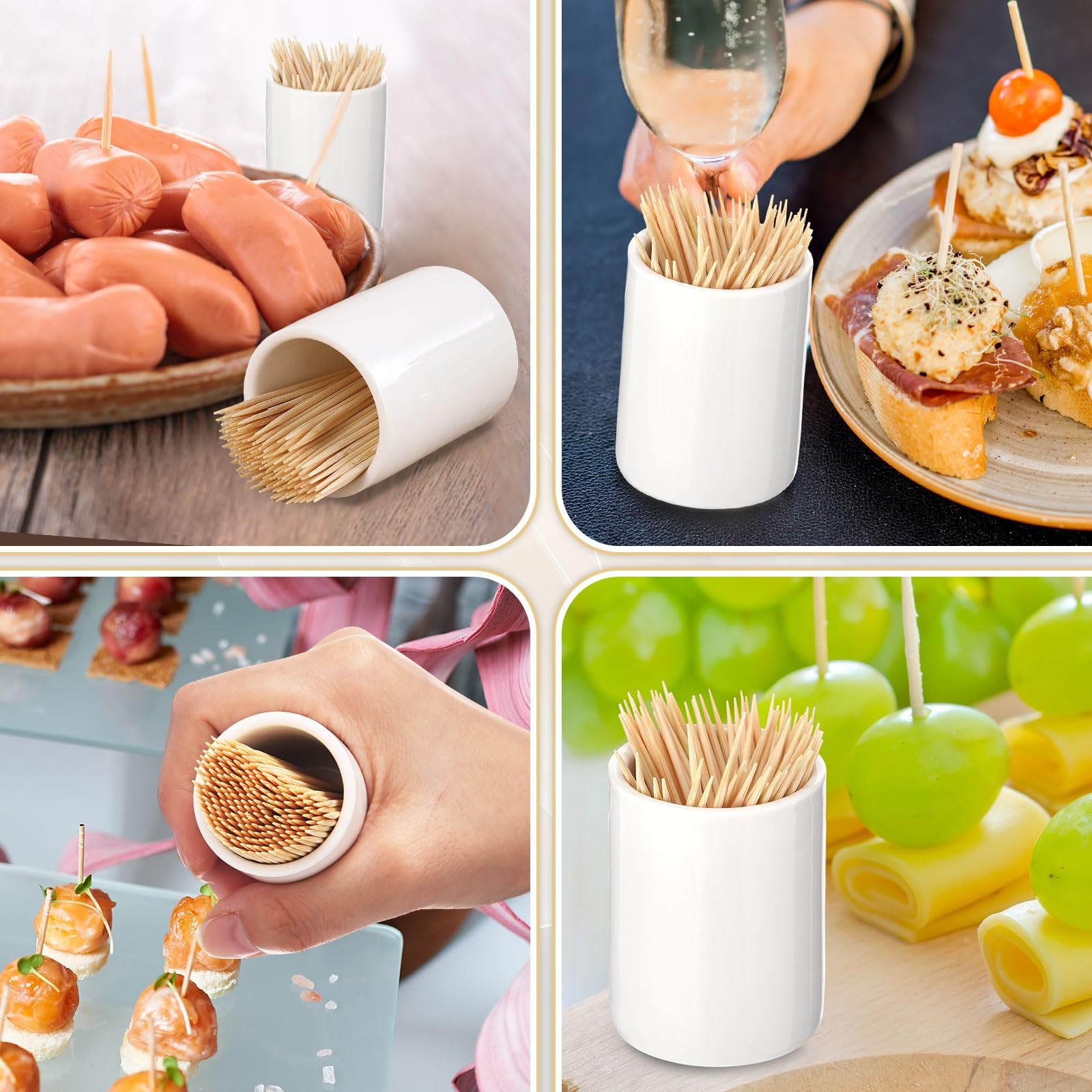 4 Pcs White Ceramic Toothpick Holder Simple Dispenser Container Home Round