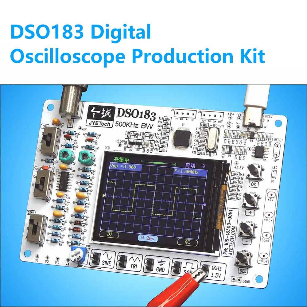 DSO183 DIY Digital Oscilloscope Kit 500kHz Type-C Soldering Practice Teaching