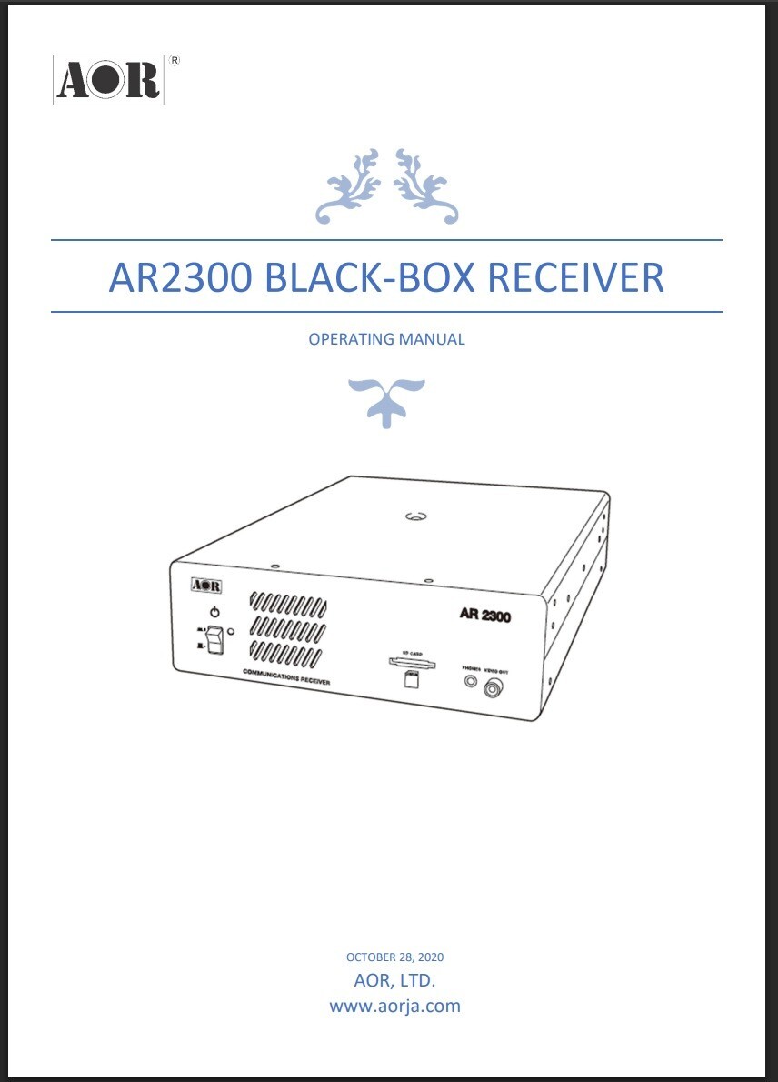 AOR AR2300 Operating Manual - 24 Pages, Color, Coil Bound Lays Flat, Pvc Covers