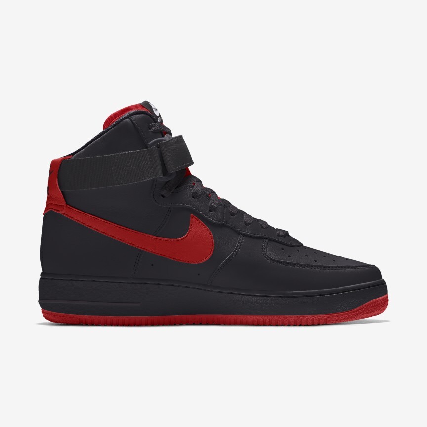 Nike Air Force 1 High Leather Black Red Swoosh All Sizes New Classic Boot