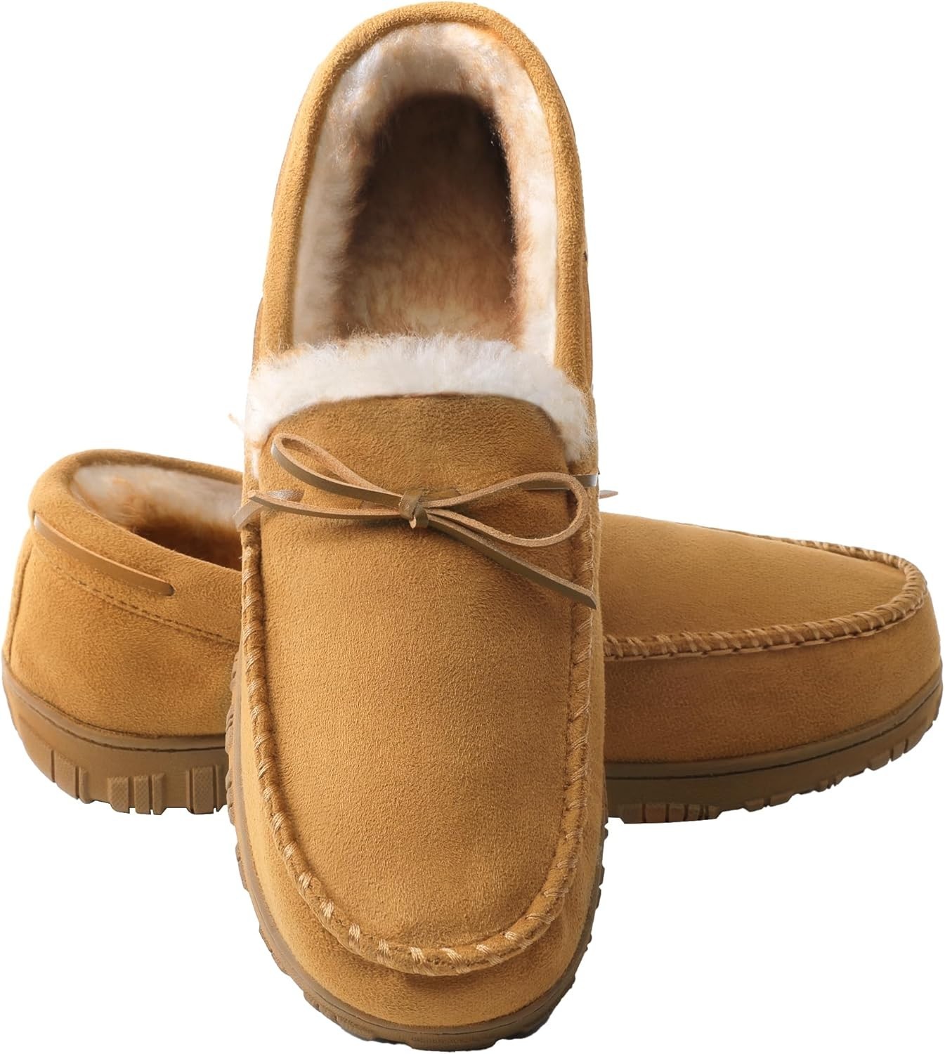 Men's Memory Foam Moccasin Slippers Warm Plush Indoor Outdoor Shoes, Size 10