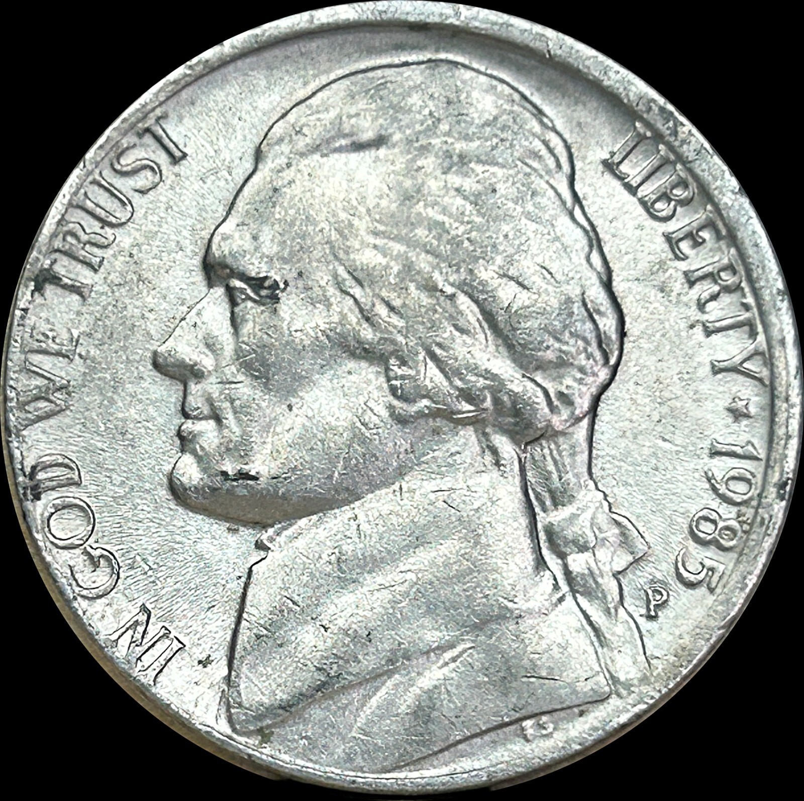 Misaligned Die Error - 1985 Jefferson Nickel - Obverse Die