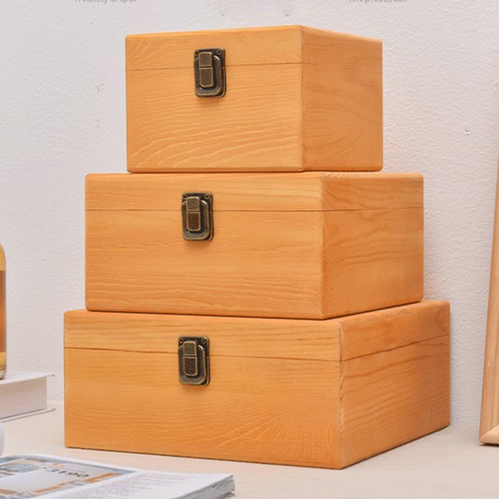 Wooden Storage Box Pine Rectangular Flip Solid Wood Box Handmade Craft-Case