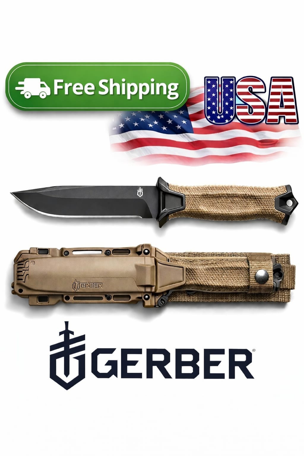 Gerber StrongArm Fixed Blade Knife – Coyote Brown | Made in USA