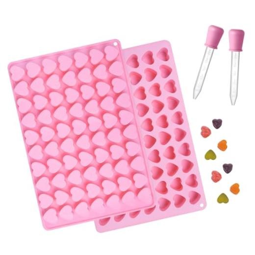 Heart Silicone Gummy Molds 2 Pack with 2 Droppers Heart Chocolate Mold, Mini