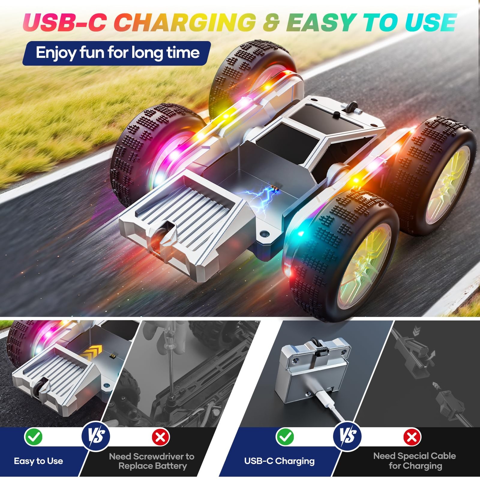 WayEee Remote Control Car for Boys 4-7, 360° Flips Rotating RC Stunt Car with...