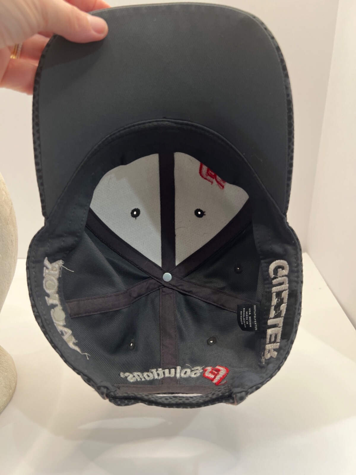 F S Solutions Red on Gray Black Hat Cap Hook Loop Victor Guzzler Vacum Equipment