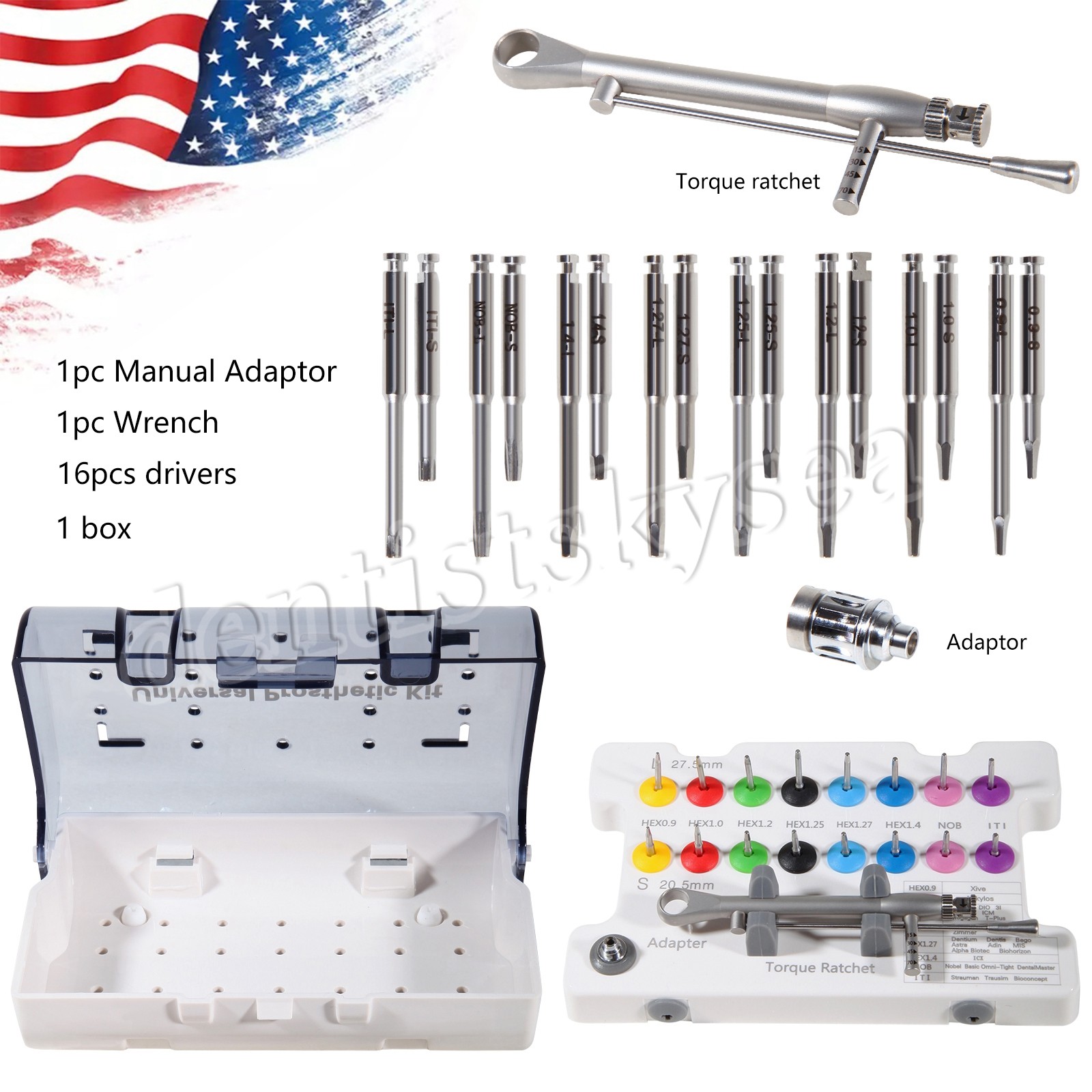 Universal Implant Prosthetic Kit Screwdriver Hex Driver Torque Wrench 16 drivers