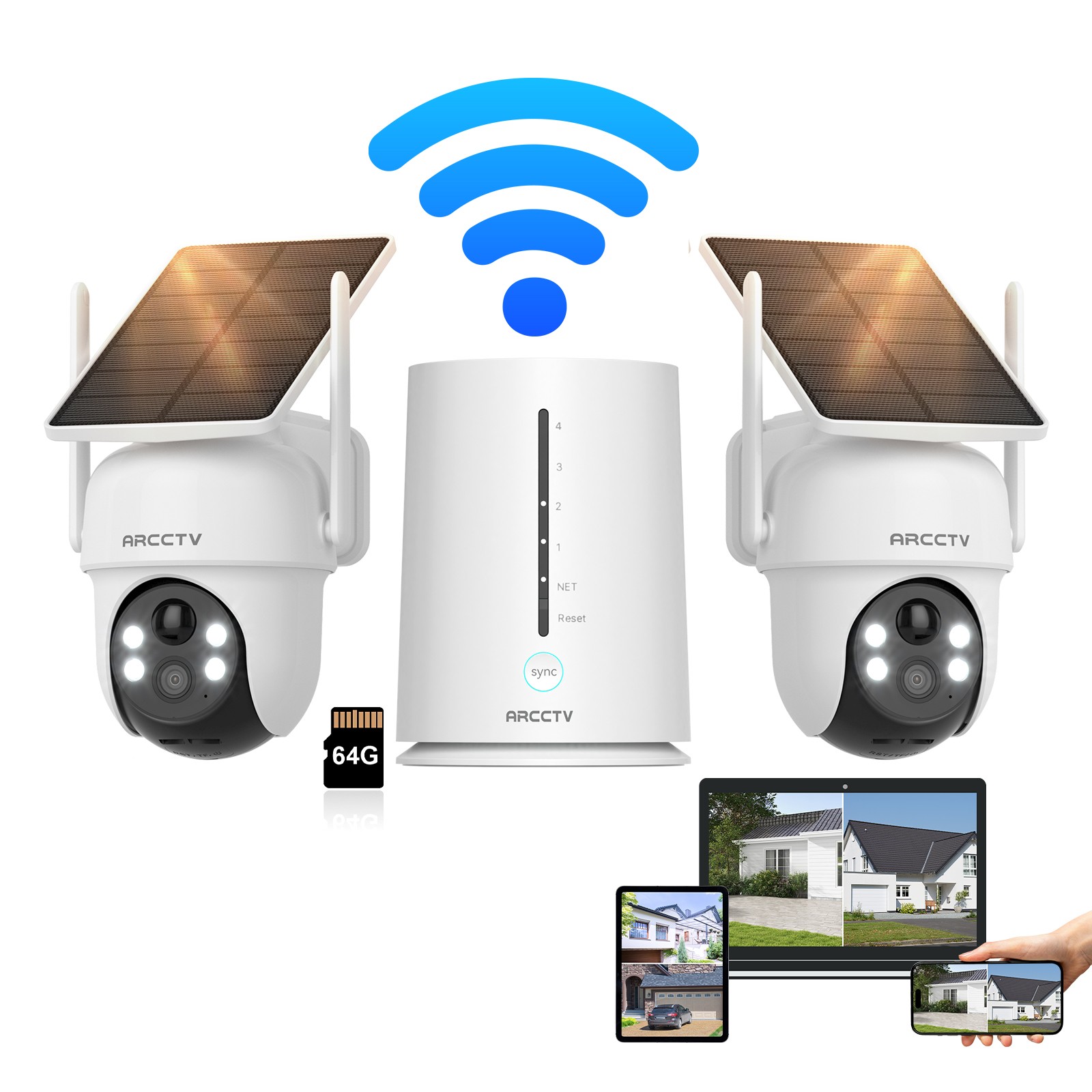 ARCCTV Solar Powered Wireless Security Camera System Outdoor Home 2-Camera Kits